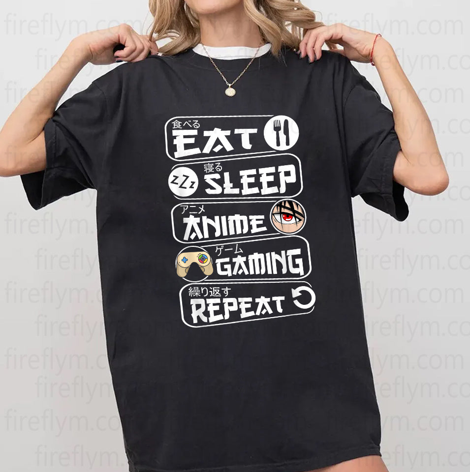 Eat Sleep Anime Gaming Cycle Manga T-Shirt