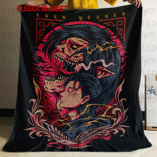 Eren Anime Tapestry Throw, Anime Hand Woven Cozy Blanket | Anime Tapestry Throw, Anime Woven Blanket, Fan Gift Fleece Blanket