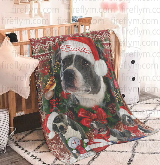 Personalized Christmas Dog Gift Fleece Blanket