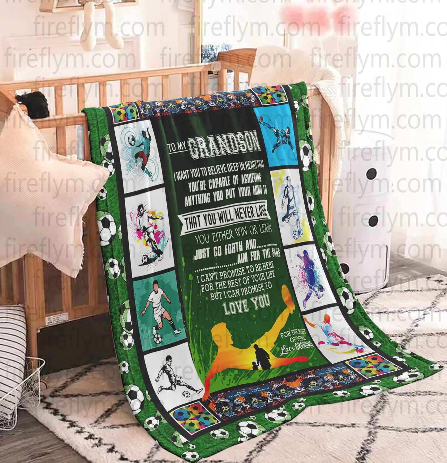 Personalized To My Grandson Soccer Fleece Blanket