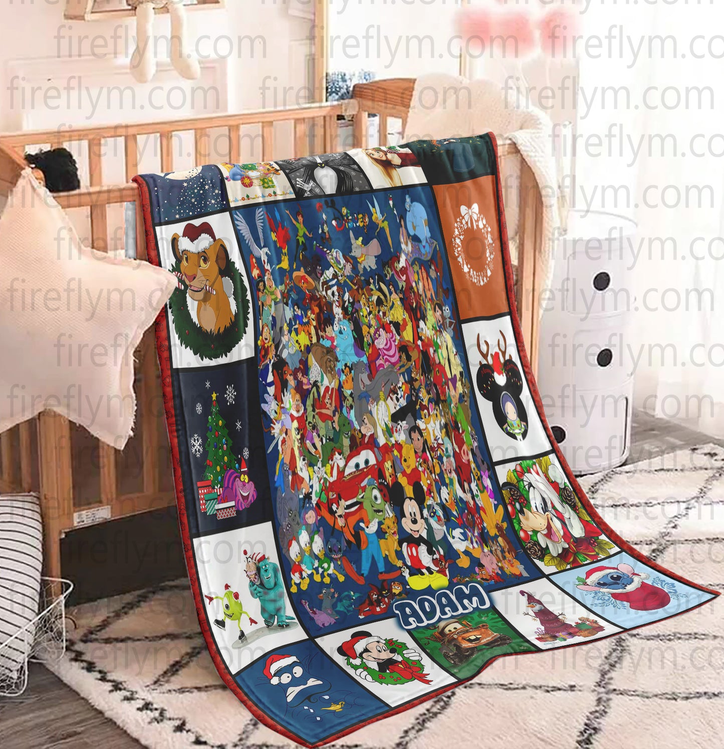 Personalized Disney Christmas Quilt Fleece Blanket