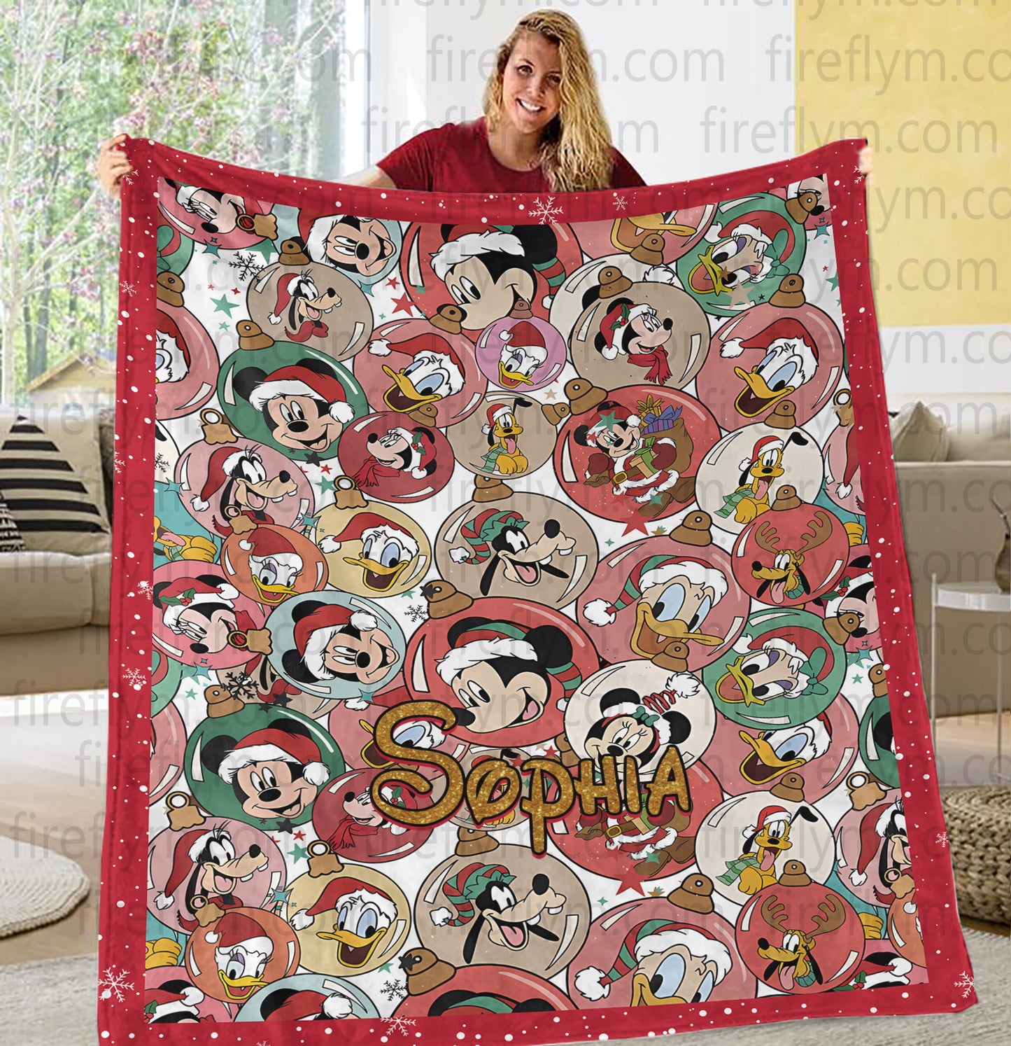 Personalized Candy Cane Disney Blanket, Santa Mickey Minnie Daisy Donald Christmas Blanket, Disneyland Cozy Sherpa Fleece Throw Blanket