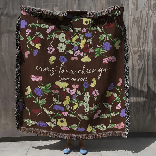 Personalized Painted Piano Floral Woven Blanket, Fan Gift Woven Blanket, Hippie Floral Blanket