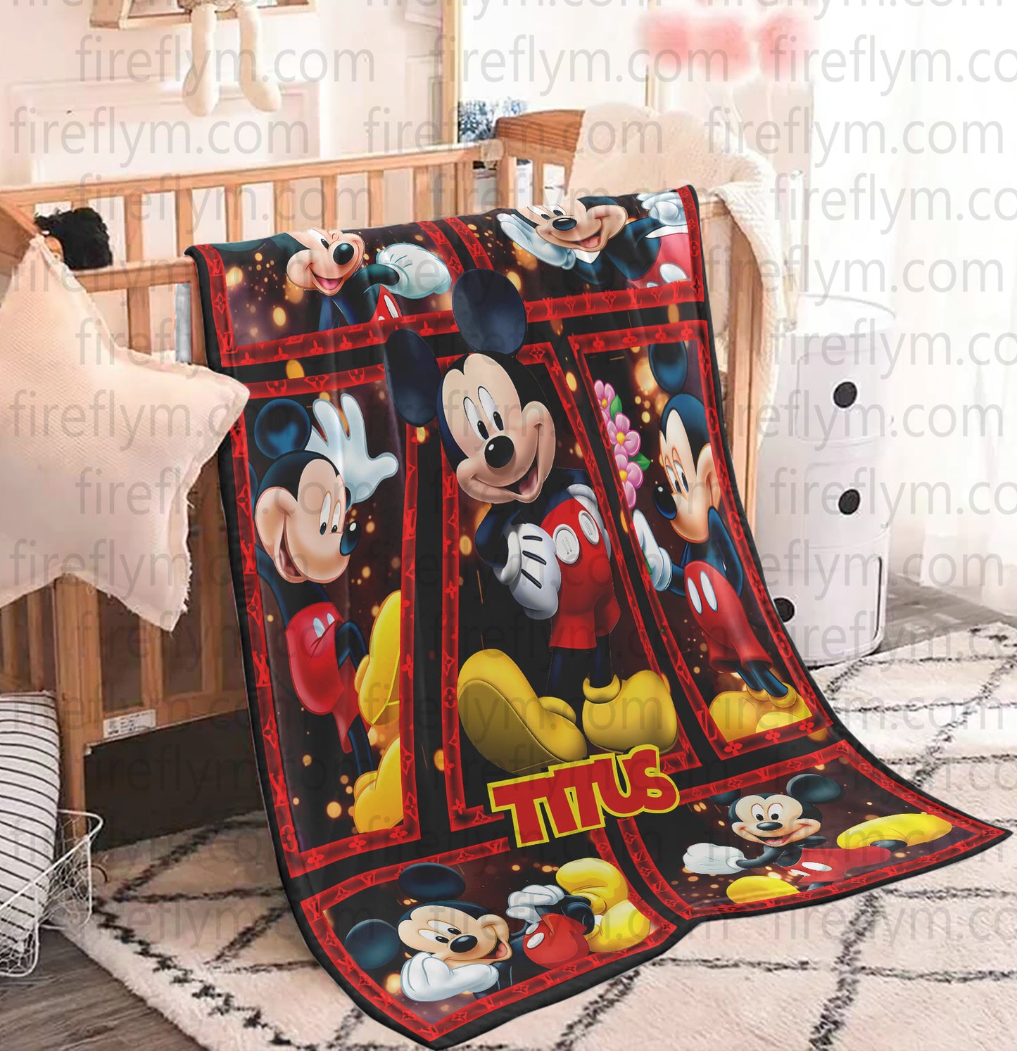 Personalized Custom Name Disney LOVE Mickey Mouse Blanket