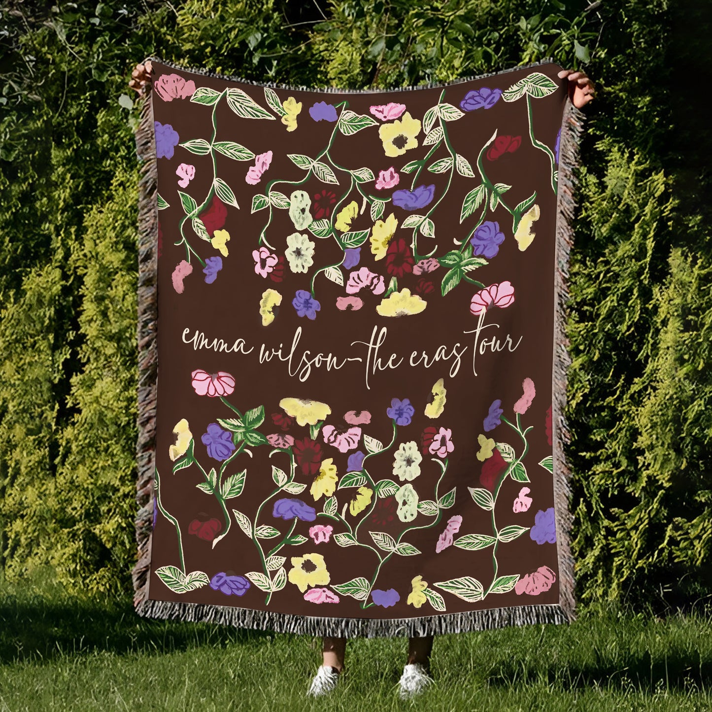 Personalized The Eras Tour Woven Blanket, Custom Blanket, Personalized Gift, Floral Blanket, Acoustic Set Piano Flowers