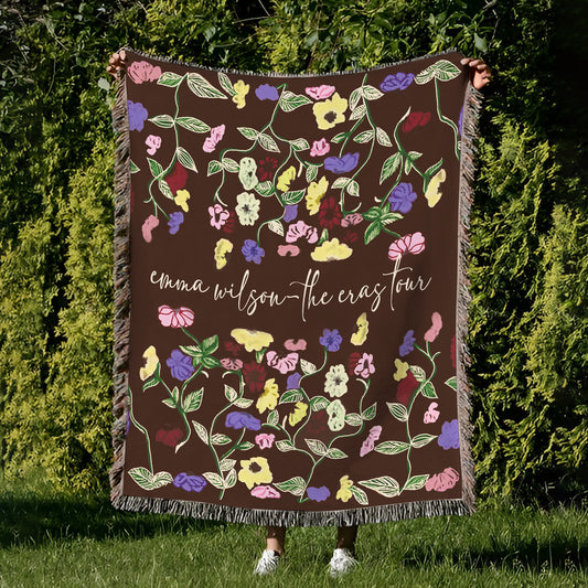 Personalized The Eras Tour Woven Blanket, Custom Blanket, Personalized Gift, Floral Blanket, Acoustic Set Piano Flowers