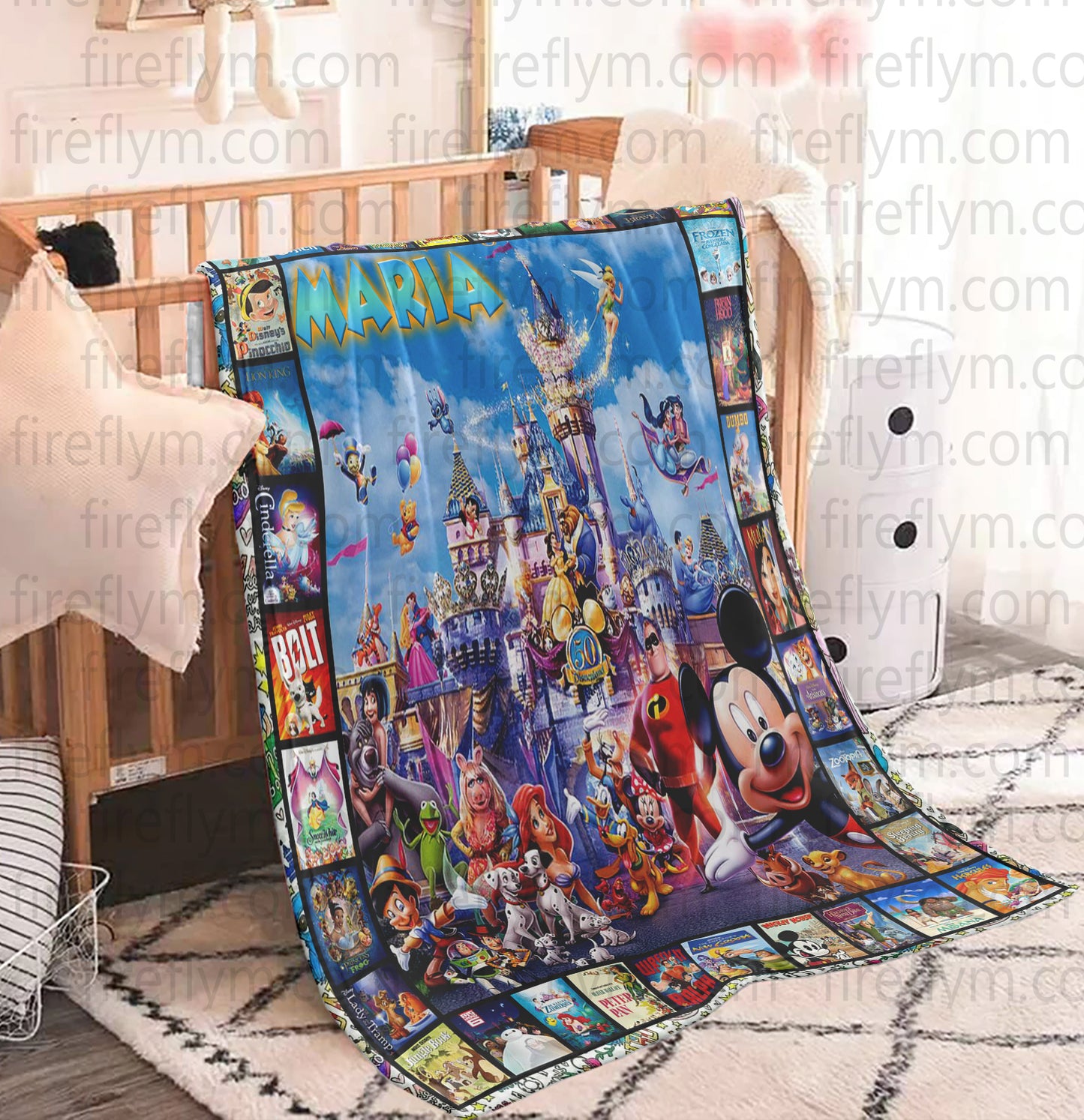 Personalized Disney Poster Quilt Fleece Blanket Bundle