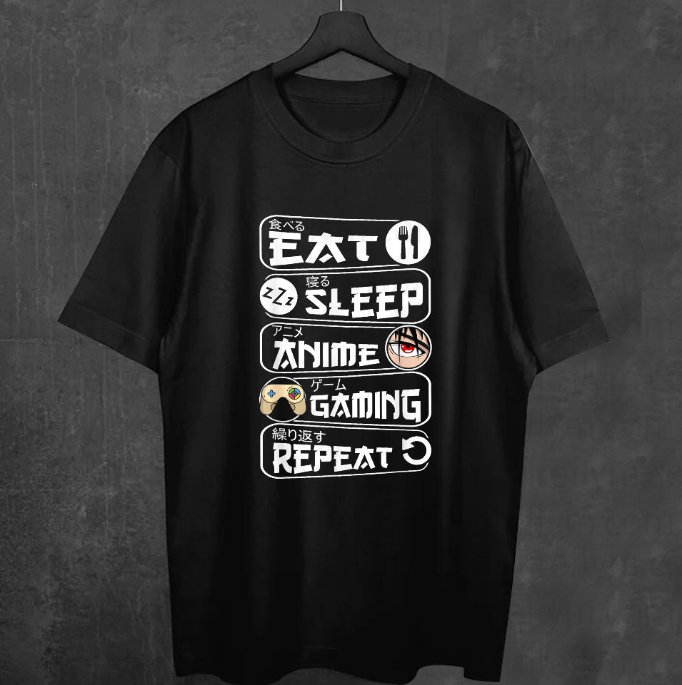 Eat Sleep Anime Gaming Cycle Manga T-Shirt