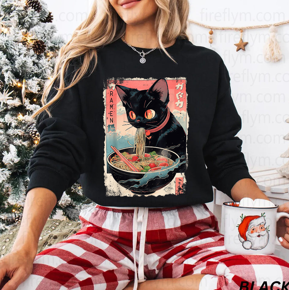 Funny Cat Ramen Graphic Tee – Kawaii Anime Style T-Shirt