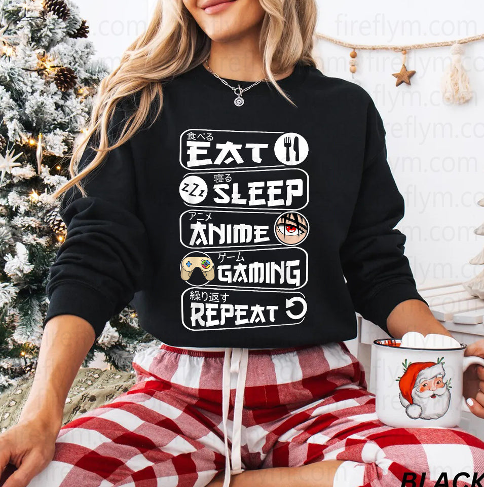 Eat Sleep Anime Gaming Cycle Manga T-Shirt