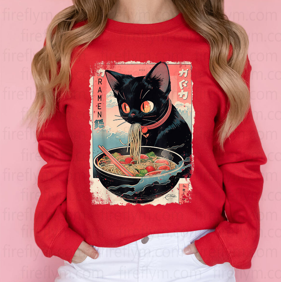 Funny Cat Ramen Graphic Tee – Kawaii Anime Style T-Shirt