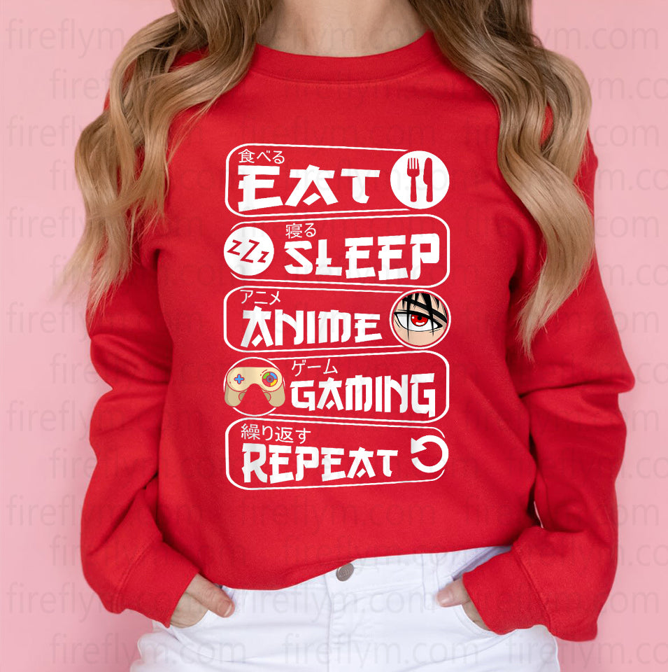 Eat Sleep Anime Gaming Cycle Manga T-Shirt