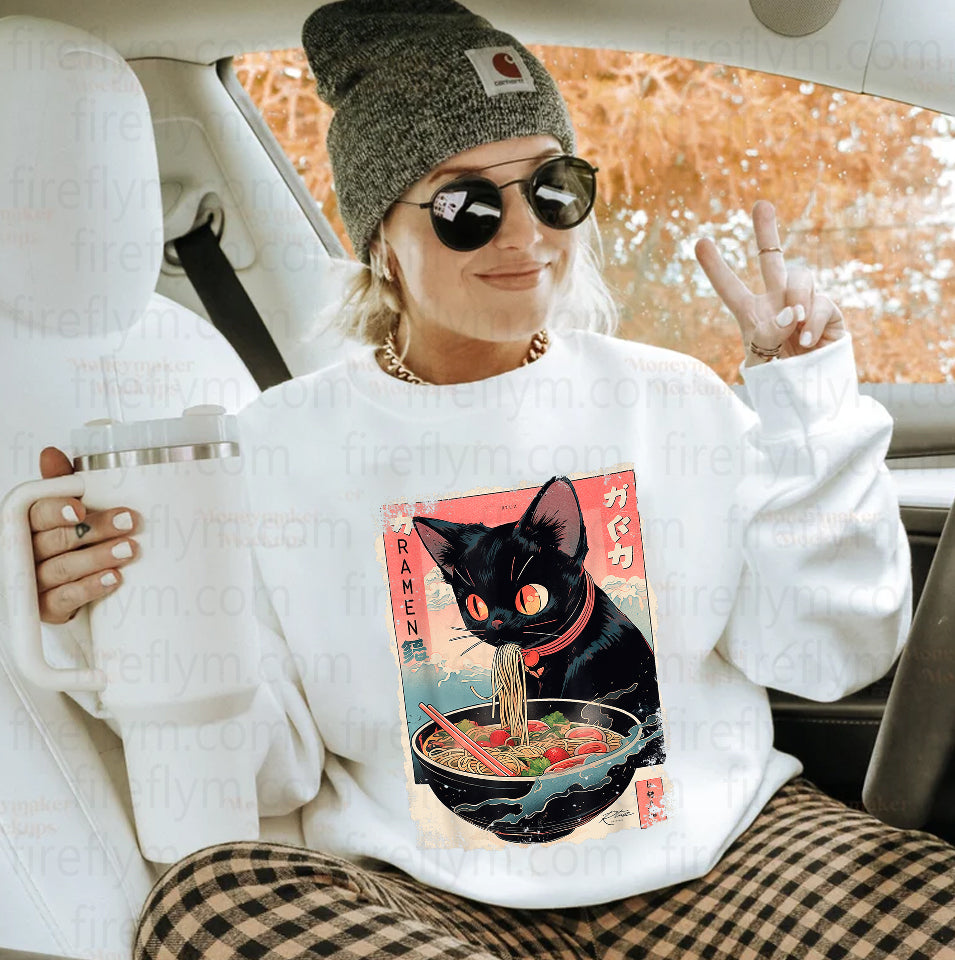 Funny Cat Ramen Graphic Tee – Kawaii Anime Style T-Shirt