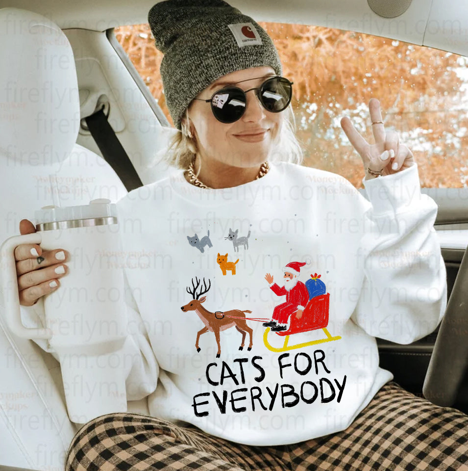 Cats For Everybody Christmas Cat Funny Xmas Women Santa T-Shirt