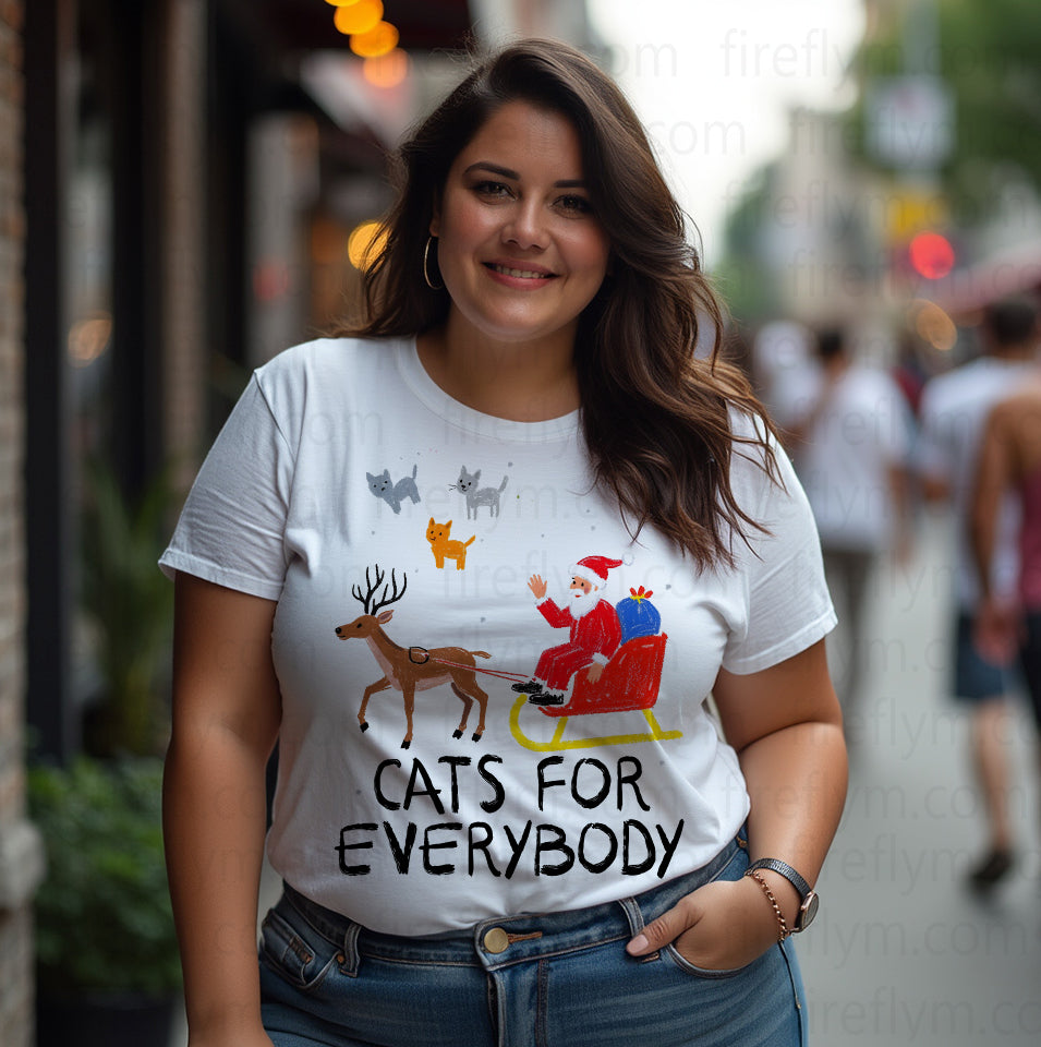 Cats For Everybody Christmas Cat Funny Xmas Women Santa T-Shirt