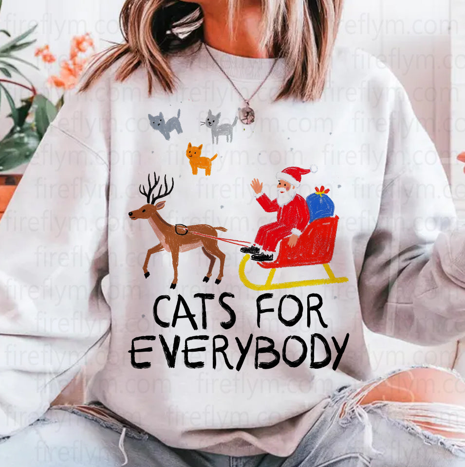 Cats For Everybody Christmas Cat Funny Xmas Women Santa T-Shirt