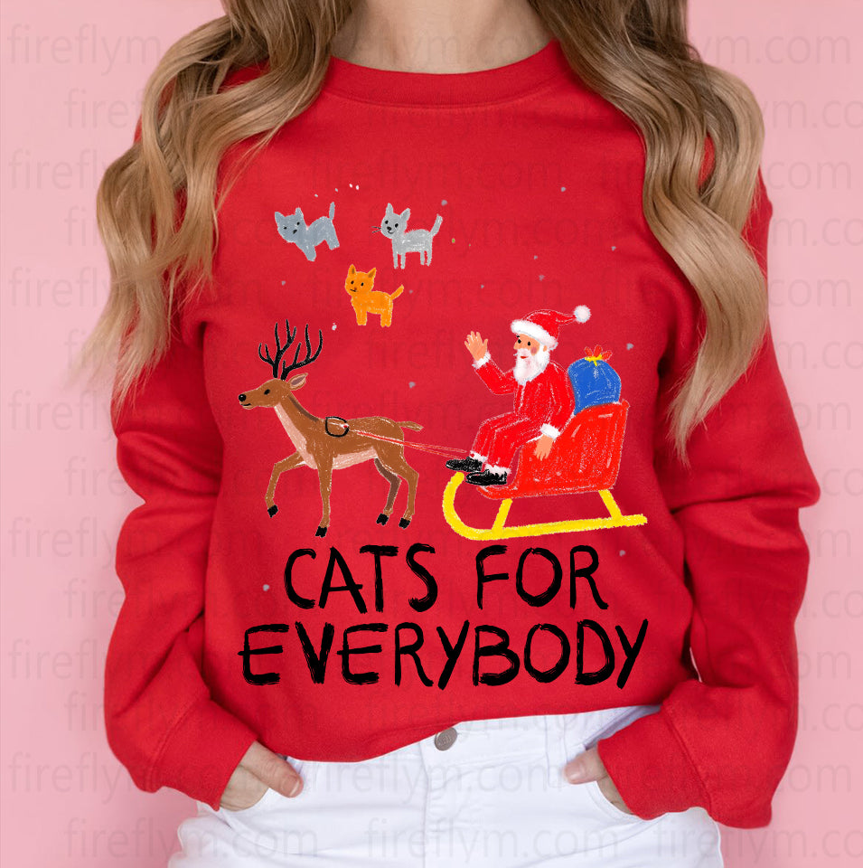 Cats For Everybody Christmas Cat Funny Xmas Women Santa T-Shirt