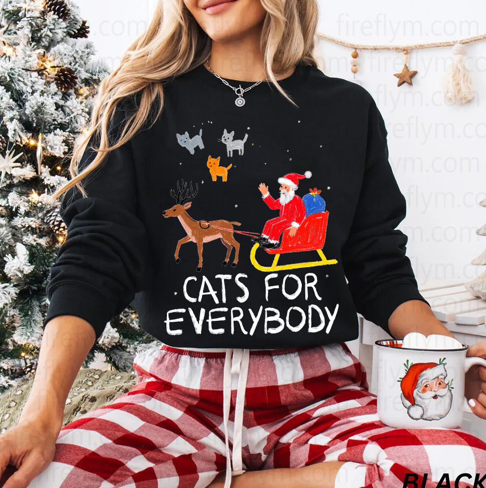 Cats For Everybody Christmas Cat Funny Xmas Women Santa T-Shirt