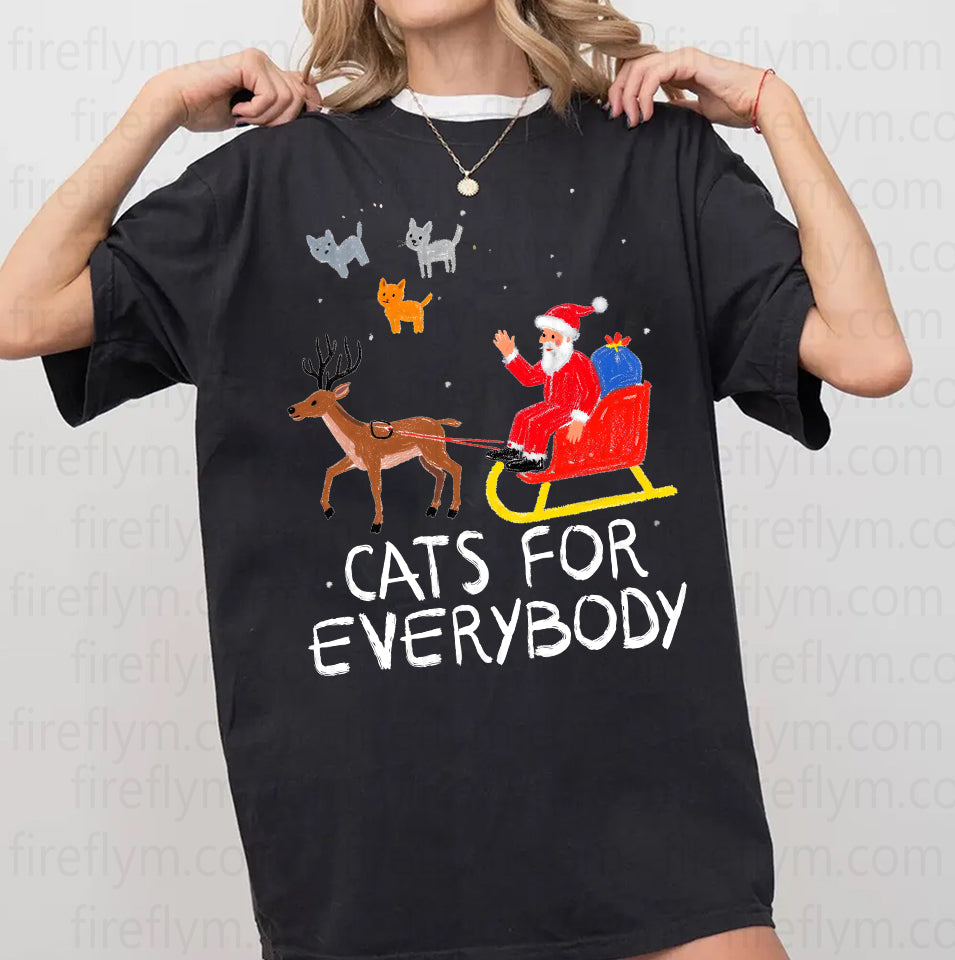 Cats For Everybody Christmas Cat Funny Xmas Women Santa T-Shirt