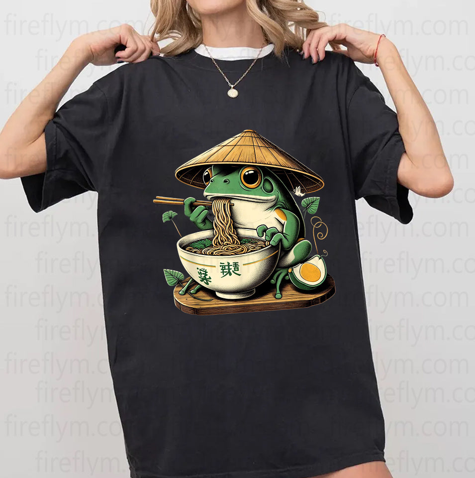 Kawaii Frog with Noodles Japanese Anime Shirt