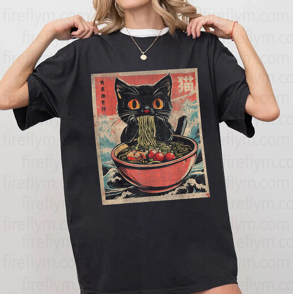 Ramen-Loving Cat Tee – Funny Kawaii Anime Japanese Style