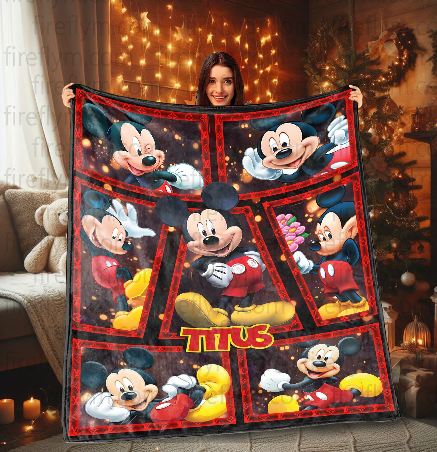 Personalized Custom Name Disney LOVE Mickey Mouse Blanket