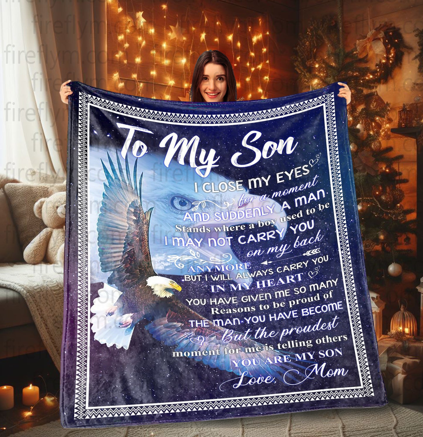 Personalized Eagle to My Son Fleece Blanket