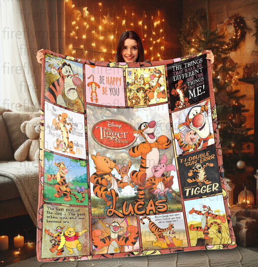 Personalized Cute Tigger and Friends Fleece Blanket, Winnie the Pooh Disney Sofa Blanket