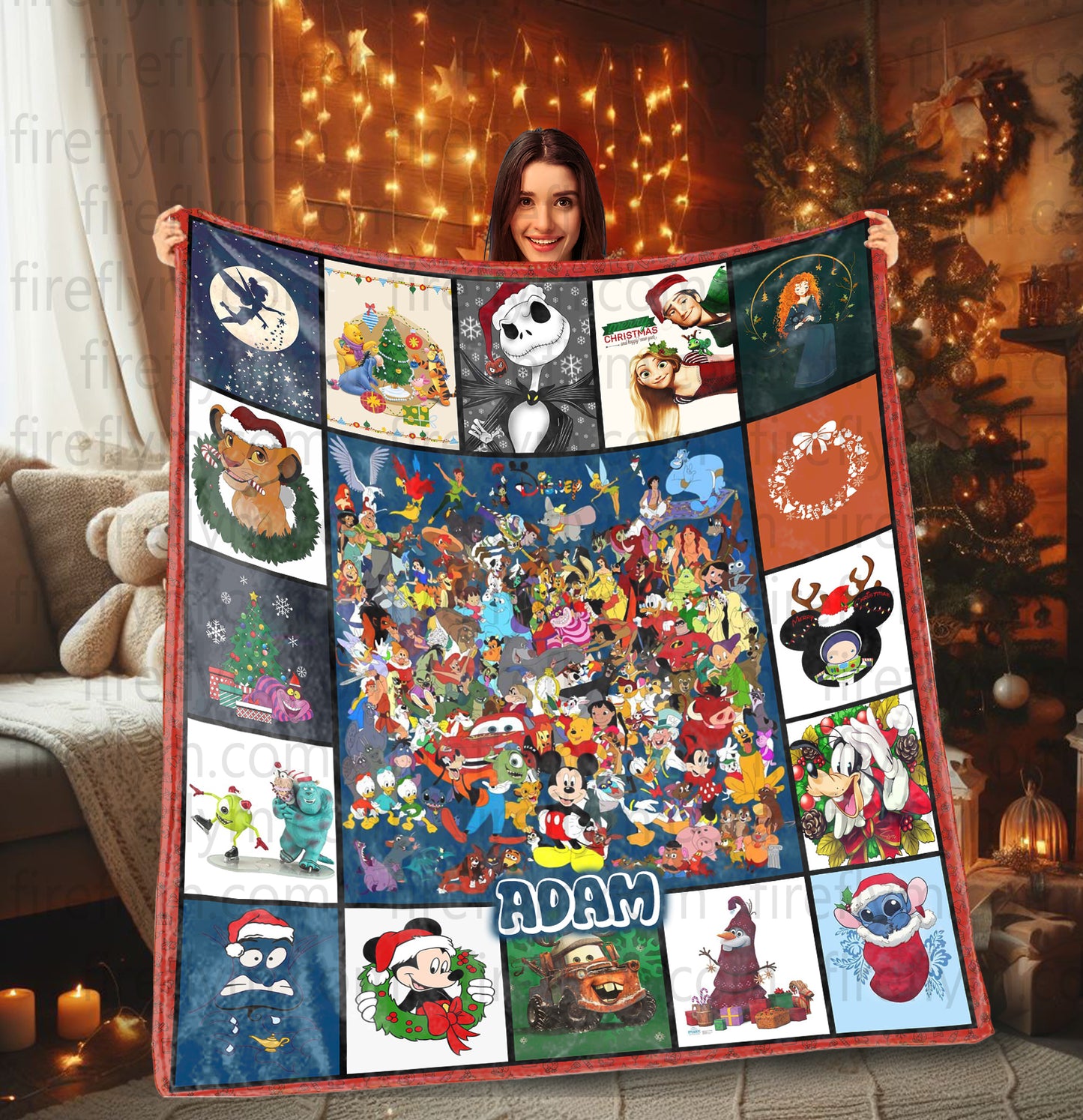 Personalized Disney Christmas Quilt Fleece Blanket