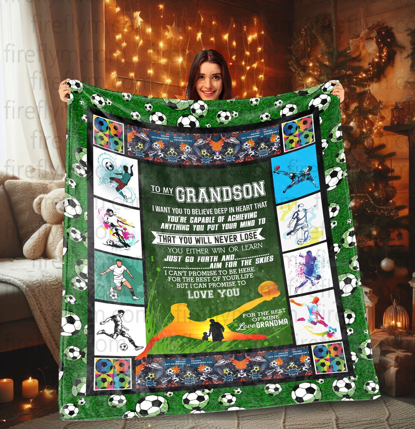 Personalized To My Grandson Soccer Fleece Blanket