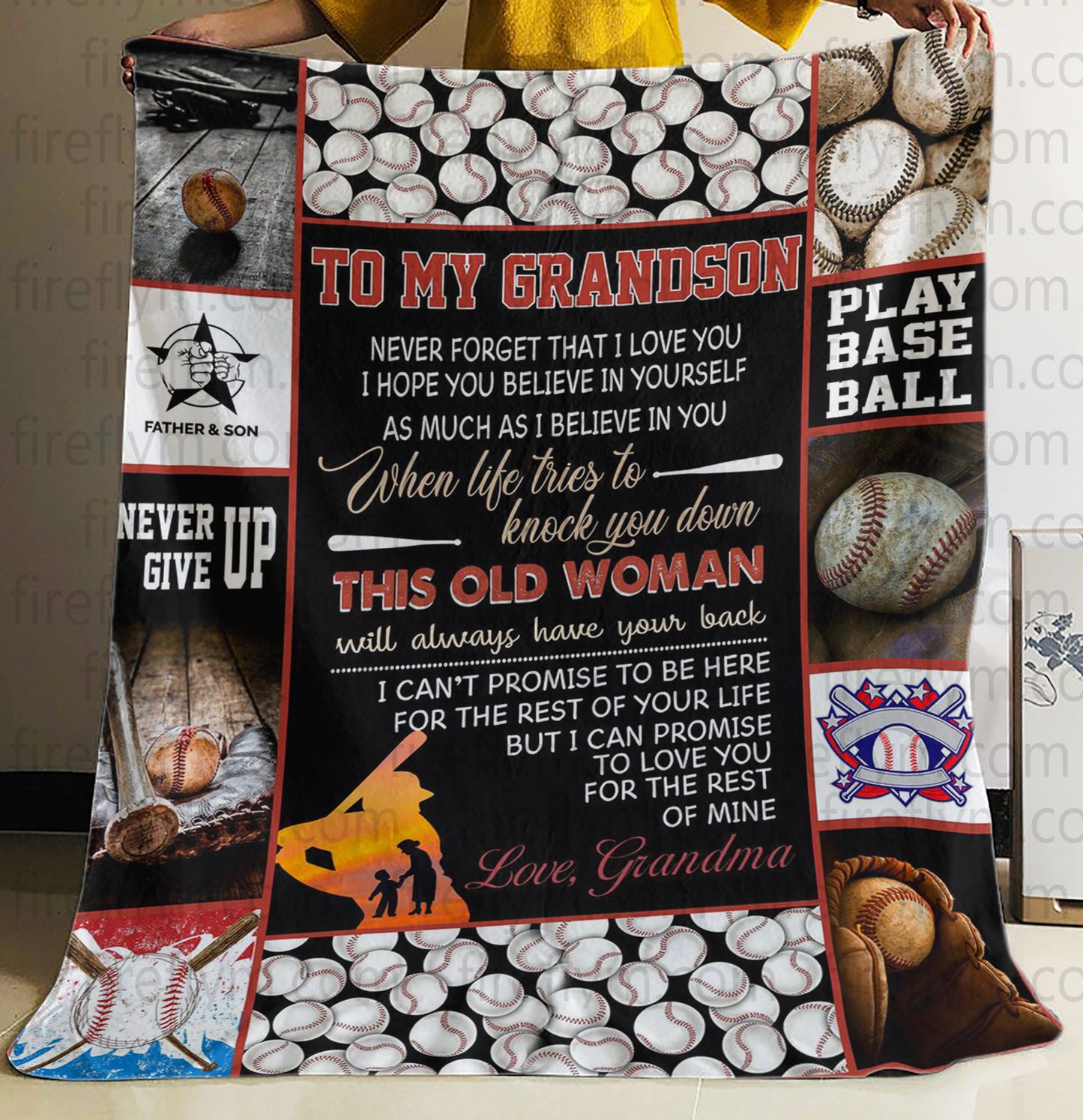 Personalized Baseball Blanket Grandma To Grandson This Old Woman