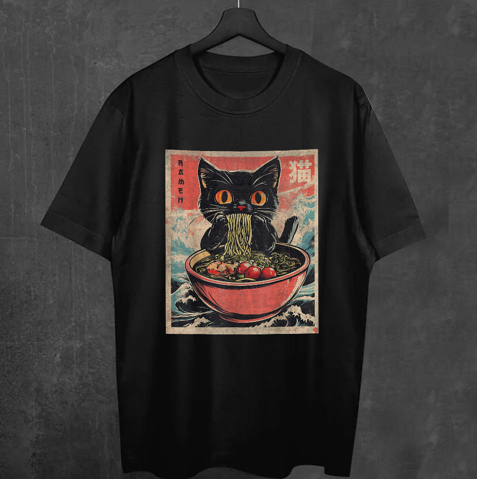 Ramen-Loving Cat Tee – Funny Kawaii Anime Japanese Style