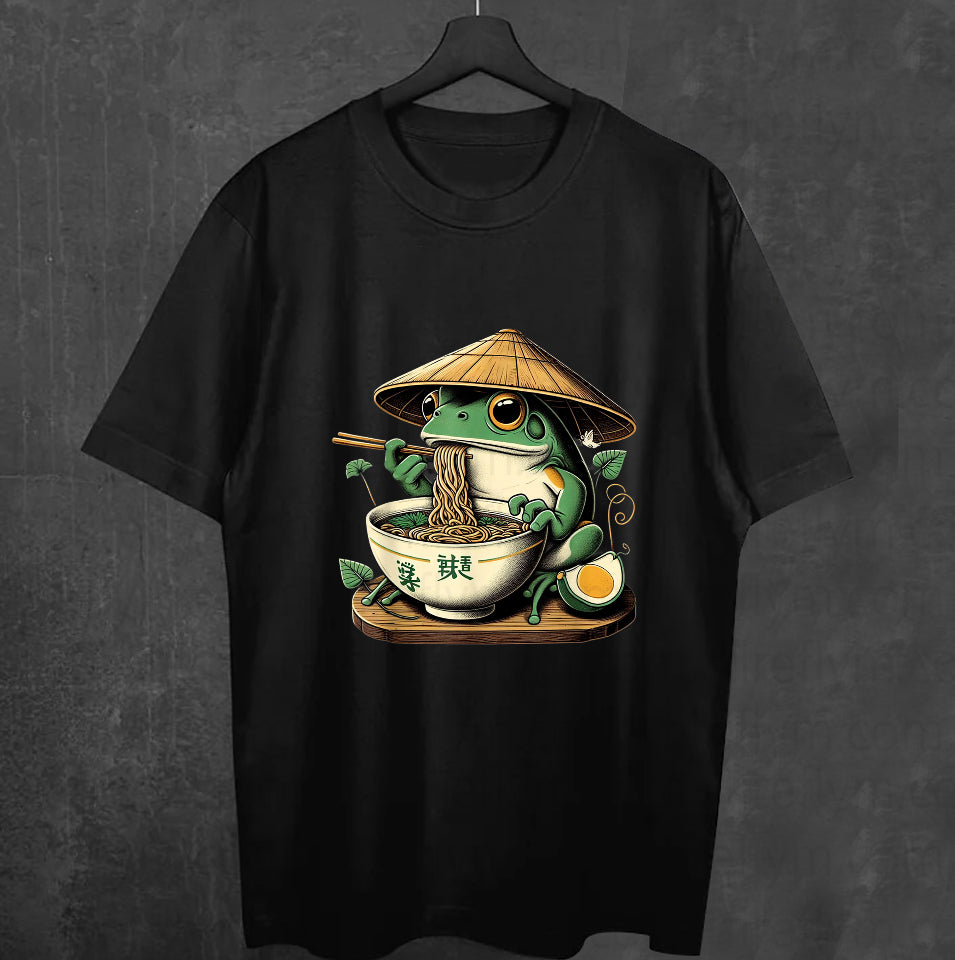 Kawaii Frog with Noodles Japanese Anime Shirt