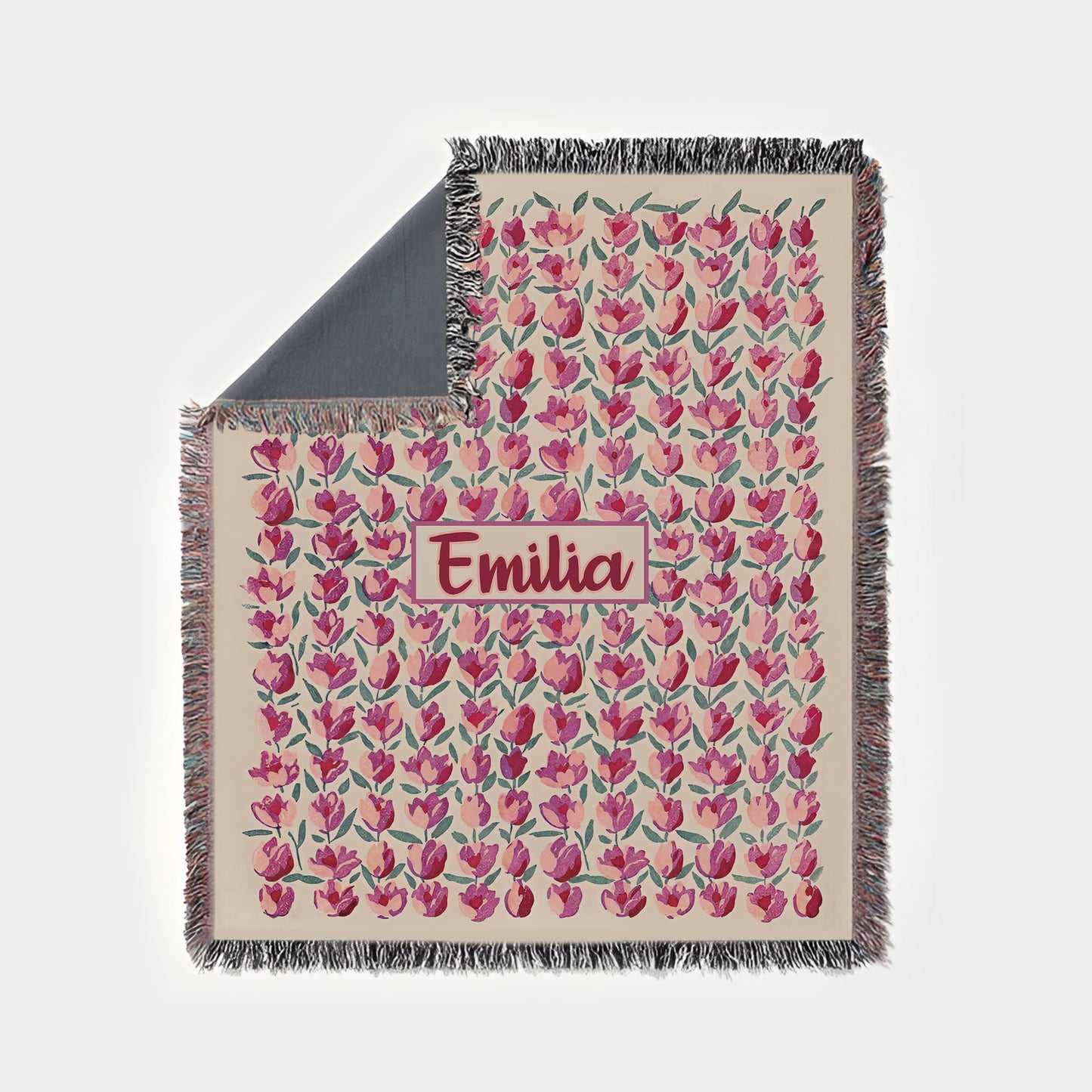 Personalized Tulip Painted Floral Woven Blanket, Fan Gift Woven Blanket, Hippie Floral Blanket