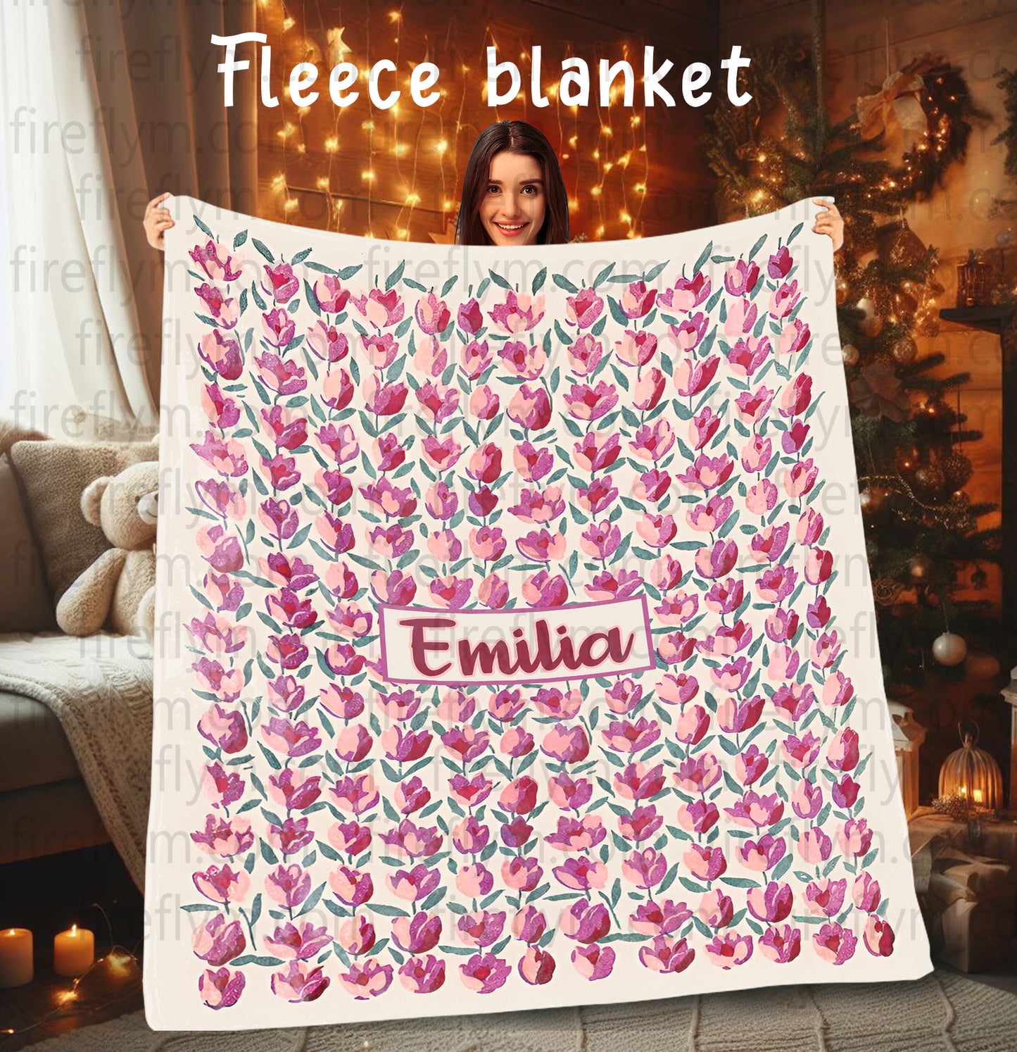 Personalized Tulip Painted Floral Woven Blanket, Fan Gift Woven Blanket, Hippie Floral Blanket