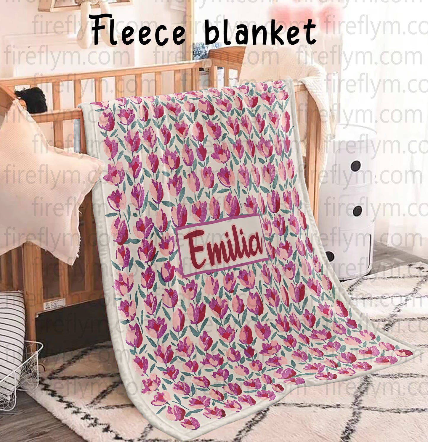 Personalized Tulip Painted Floral Woven Blanket, Fan Gift Woven Blanket, Hippie Floral Blanket