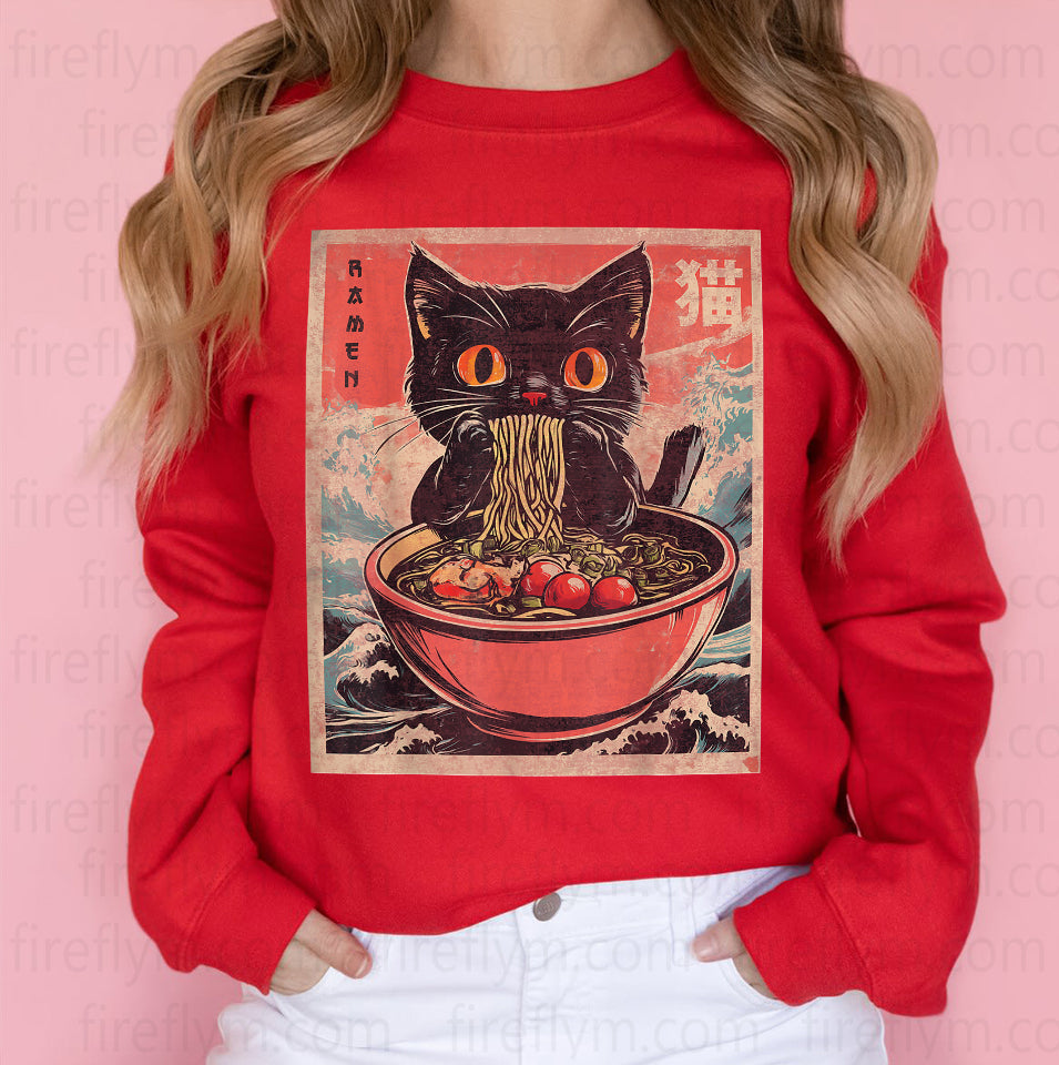 Ramen-Loving Cat Tee – Funny Kawaii Anime Japanese Style