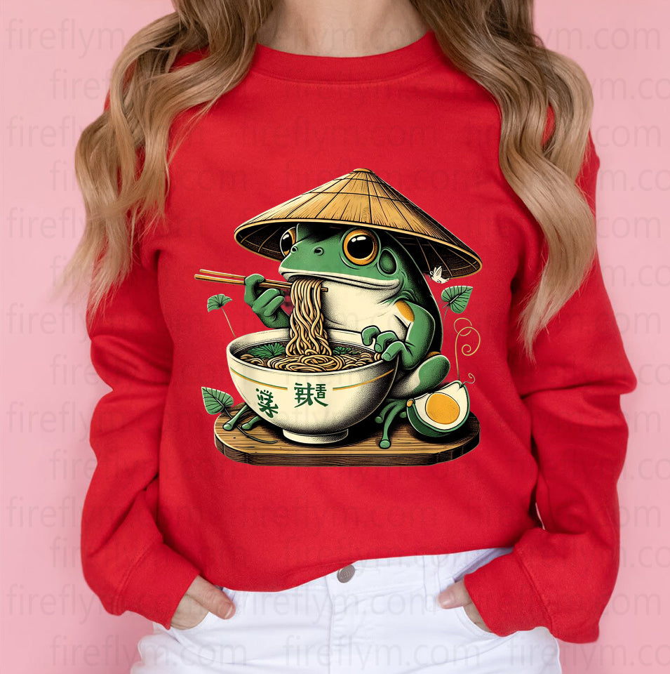 Kawaii Frog with Noodles Japanese Anime Shirt