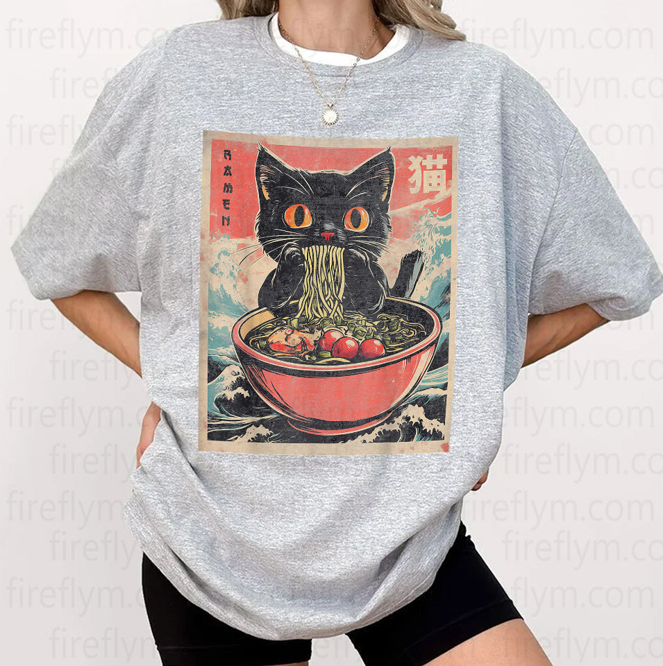 Ramen-Loving Cat Tee – Funny Kawaii Anime Japanese Style