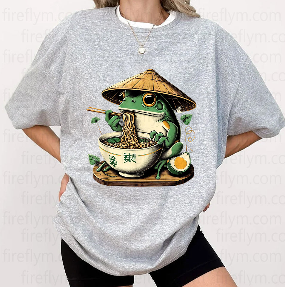 Kawaii Frog with Noodles Japanese Anime Shirt