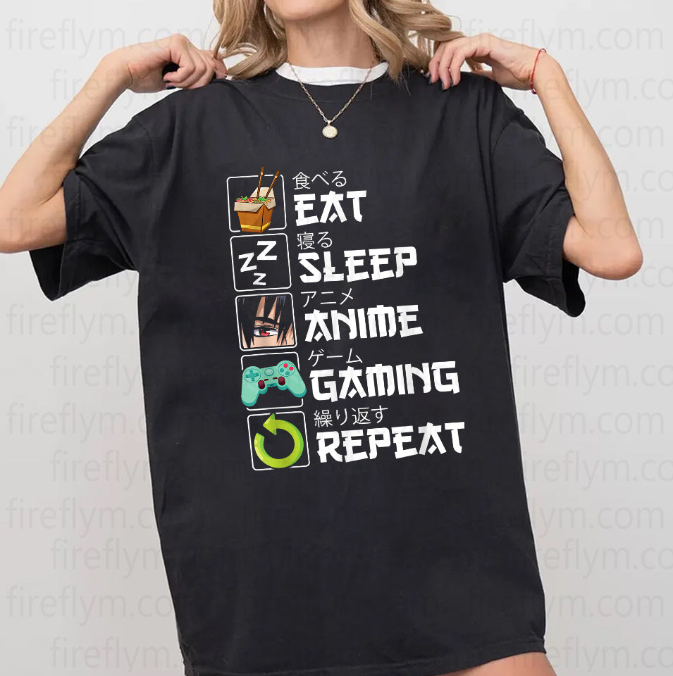 Eat Sleep Anime Gaming Repeat – Kawaii Otaku Manga Tee