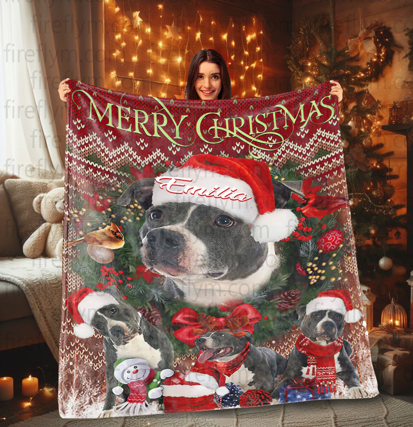 Personalized Christmas Dog Gift Fleece Blanket