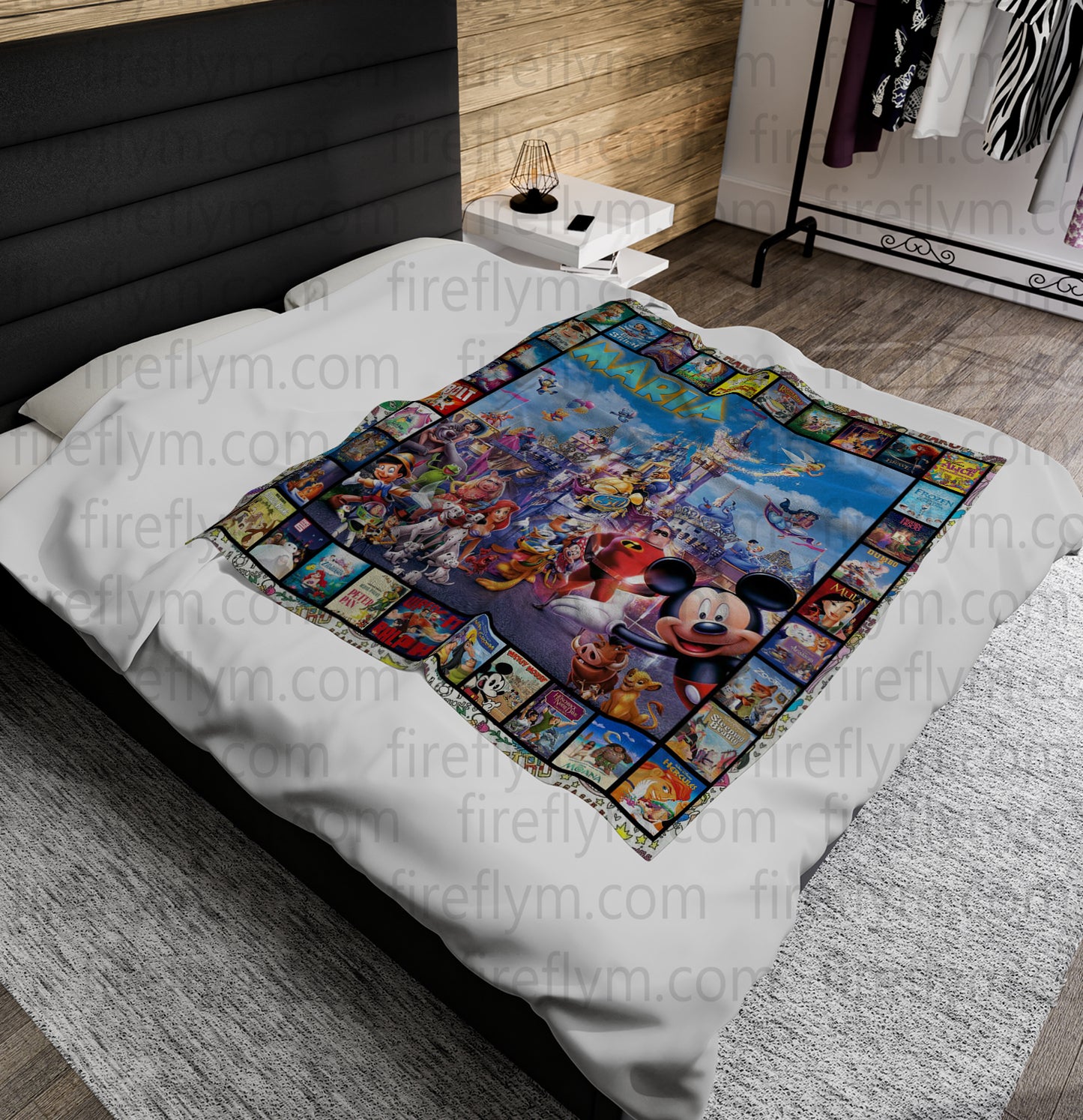 Personalized Disney Poster Quilt Fleece Blanket Bundle