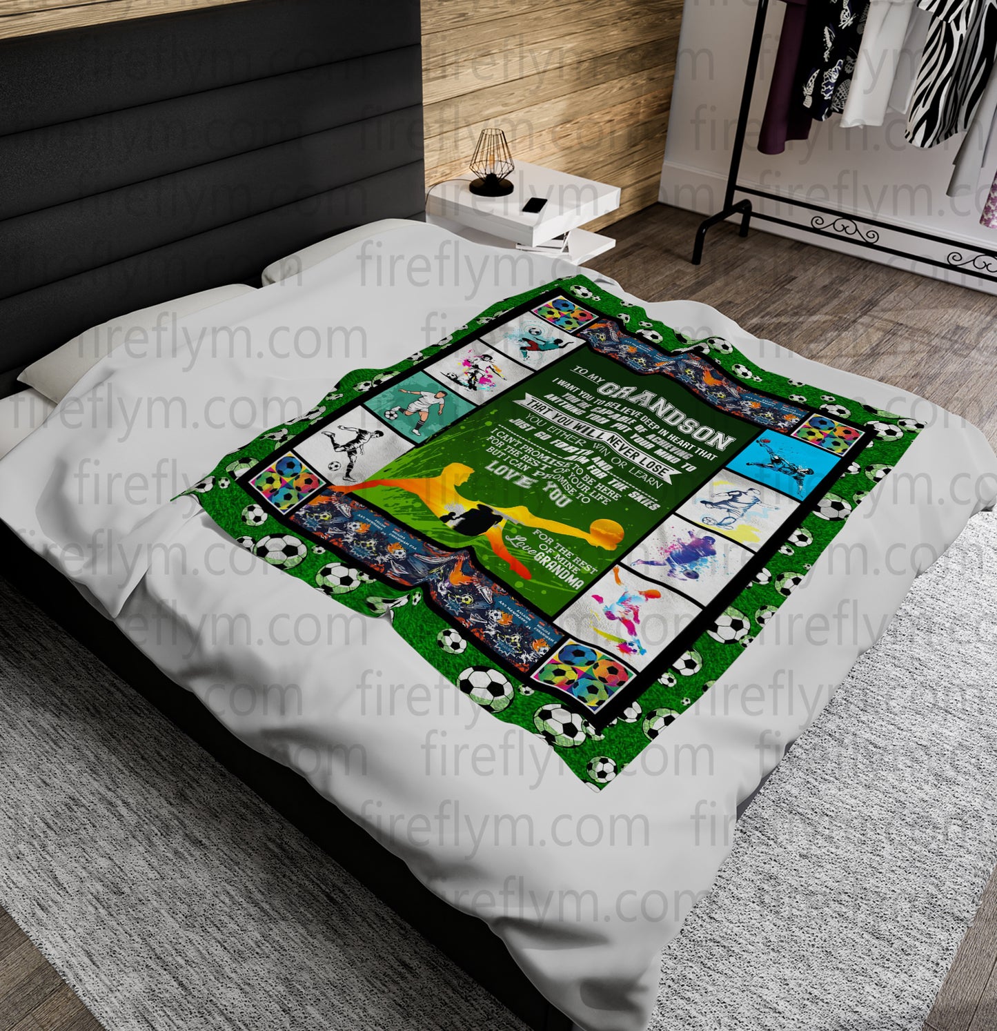 Personalized To My Grandson Soccer Fleece Blanket