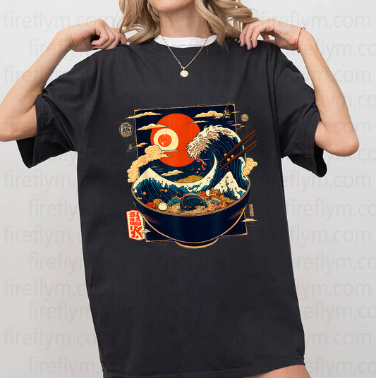 Kanagawa Wave Noodles Retro Anime Graphic T-Shirt