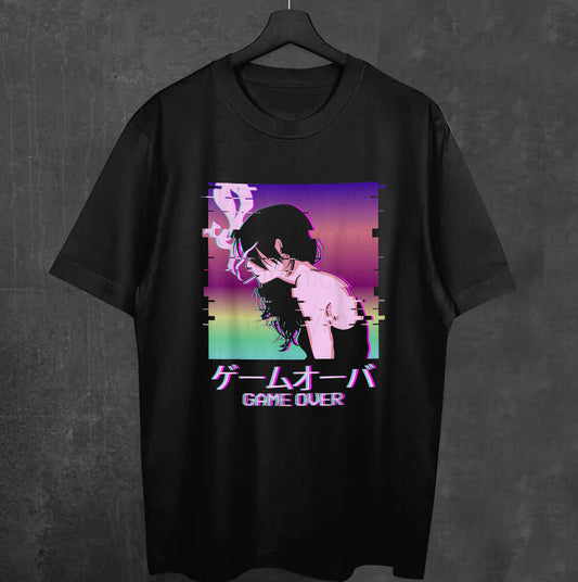 Sad Anime Girl Vaporwave T-Shirt - Game Over Aesthetic