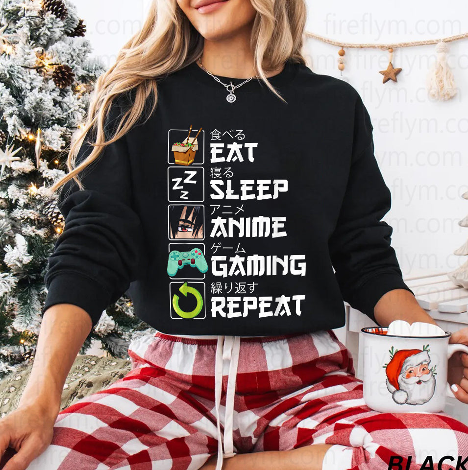 Eat Sleep Anime Gaming Repeat – Kawaii Otaku Manga Tee