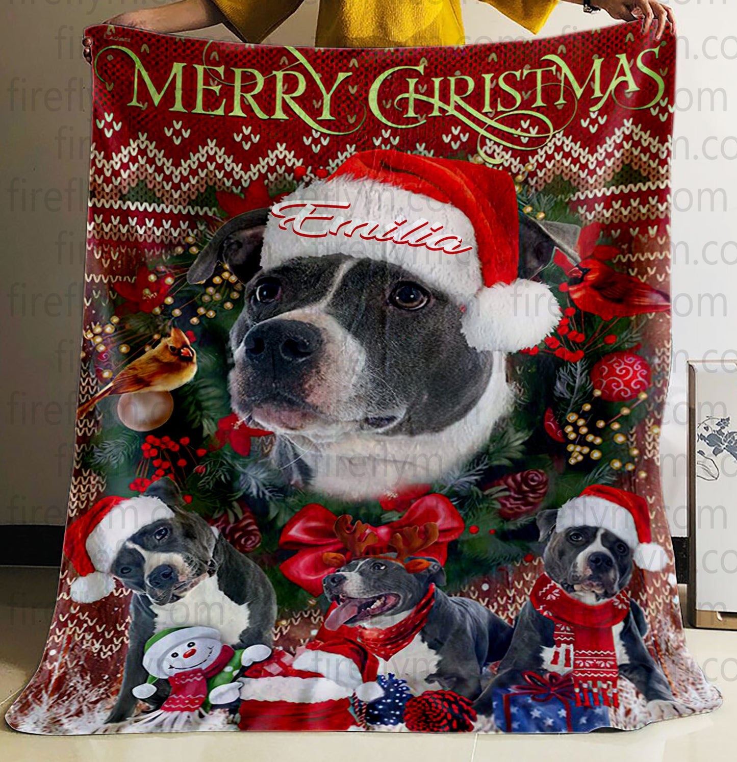 Personalized Christmas Dog Gift Fleece Blanket