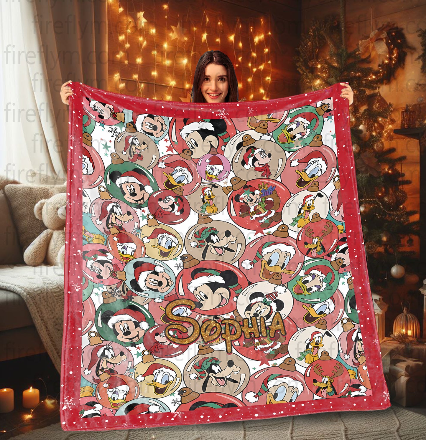 Personalized Candy Cane Disney Blanket, Santa Mickey Minnie Daisy Donald Christmas Blanket, Disneyland Cozy Sherpa Fleece Throw Blanket