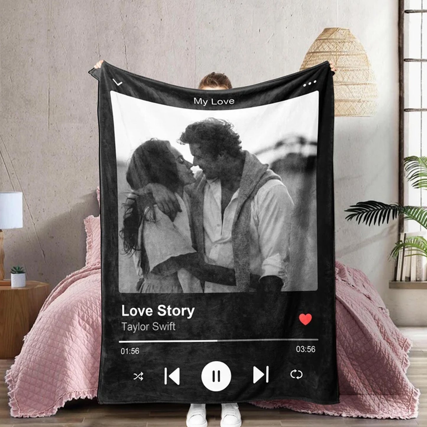 Custom Spotify Photo Blanket, Personalized Music Blanket With Your Song, Album Cover Song Blanket, Wedding Gift, Anniversary Gifts